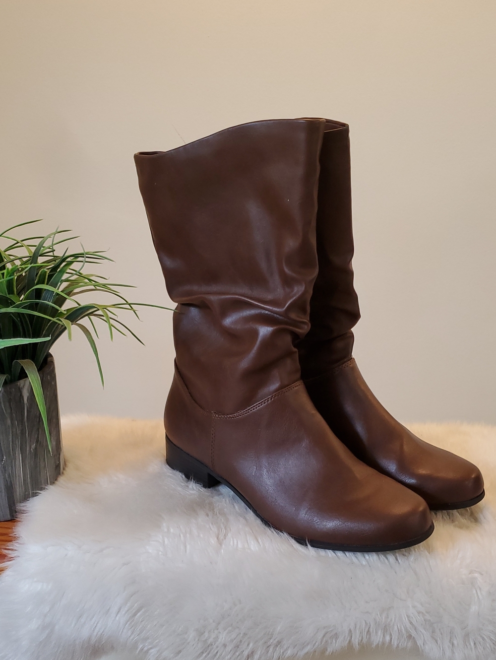 East 5th Cognac Slouch Mid-Calf Heeled Boots